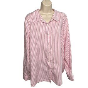 Izod Womens Button Down Shirt Stripe Pink White Size 3X